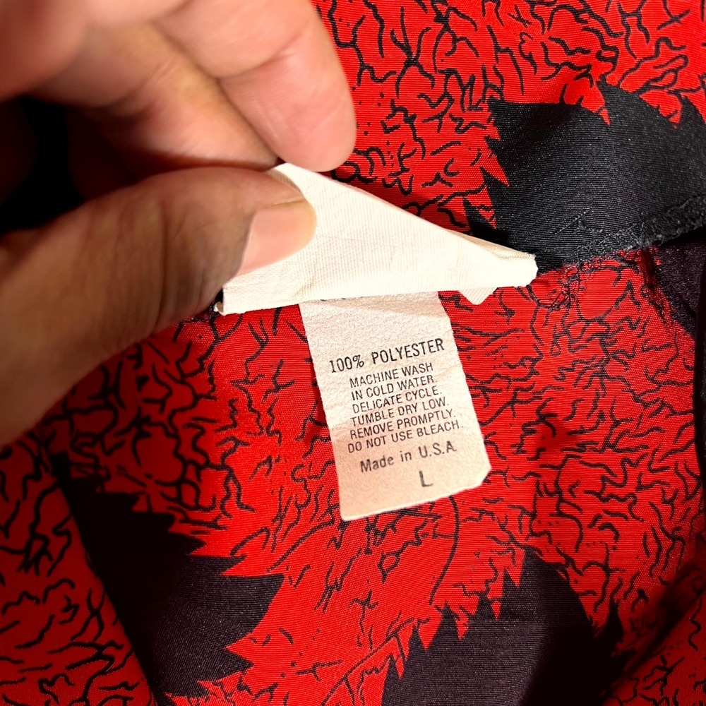 VTG 80s Brothers Dress Women L Red Leaf Print Puff Sleeve Elastic Waist USA Made - Picture 4 of 9